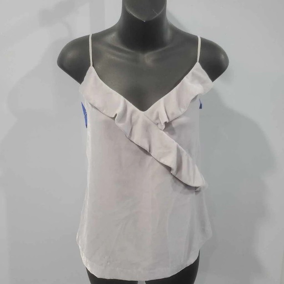 Like new J.Crew Top Womens Size 6 light Gray Velvet Ruffle V Neck - Picture 1 of 3